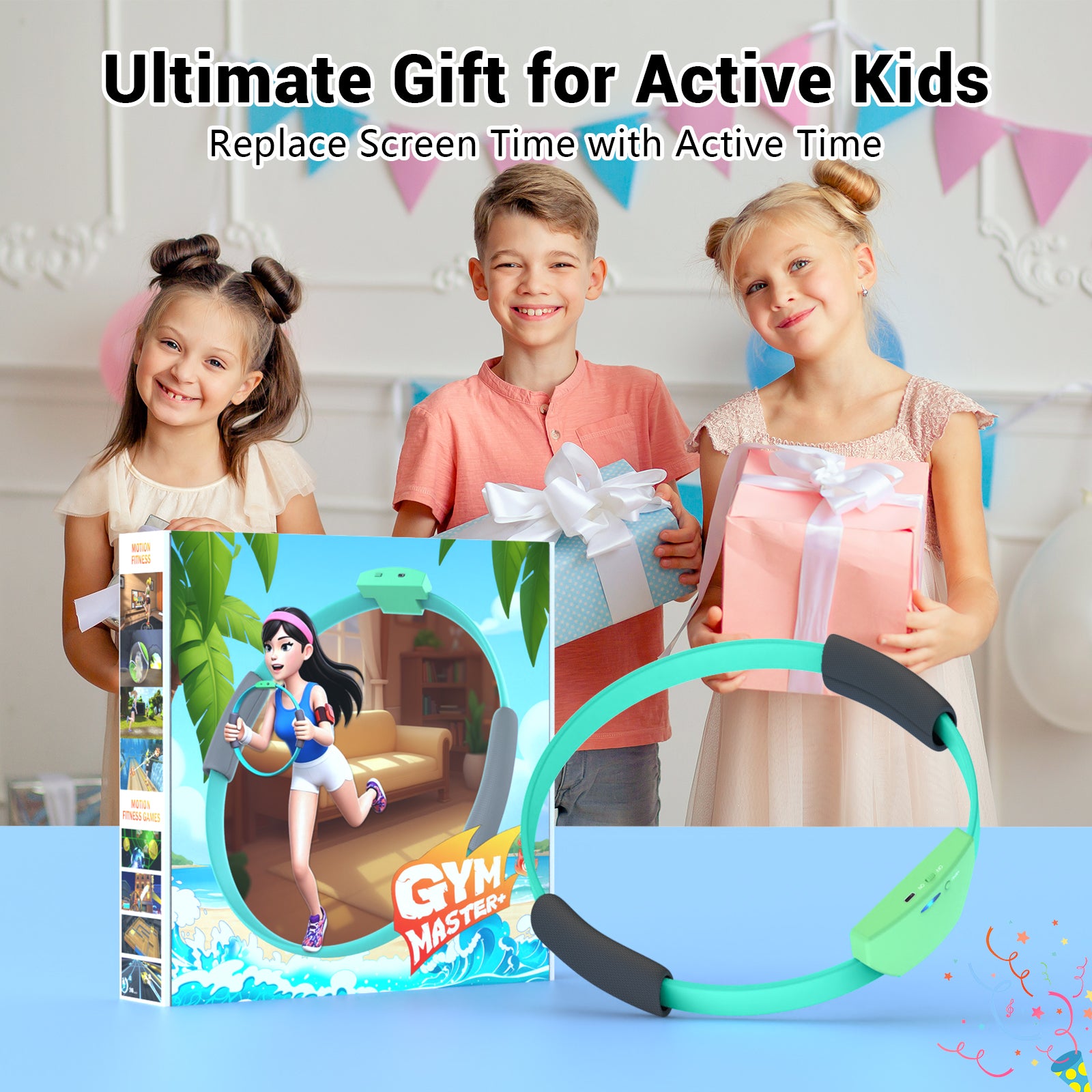 AISLPC family motion game system fitness ring shown as an active gift for kids, designed to encourage interactive exercise and motion gaming.
