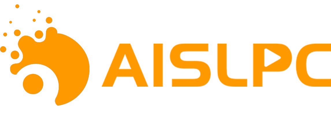 AISLPC orange horizontal logo with brand icon on a transparent background.
