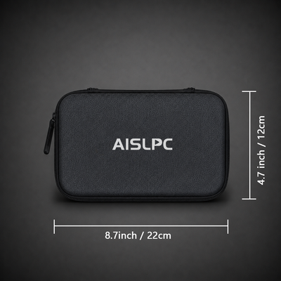 AISLPC RG43H PRO carrying case size dimensions showing an 8.7-inch by 4.7-inch protective storage bag.