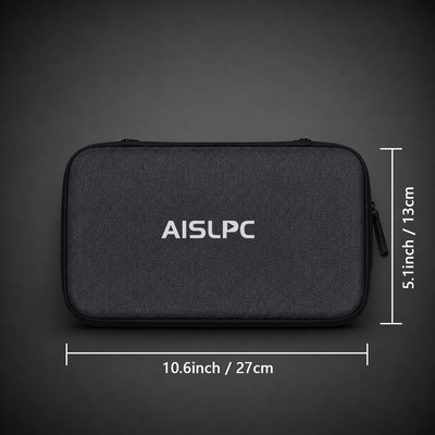 AISLPC RG52 MINI and RG52 PRO MAX carrying case size guide showing dimensions of 27 × 13 cm (10.6 × 5.1 inches) for the portable handheld console storage bag.