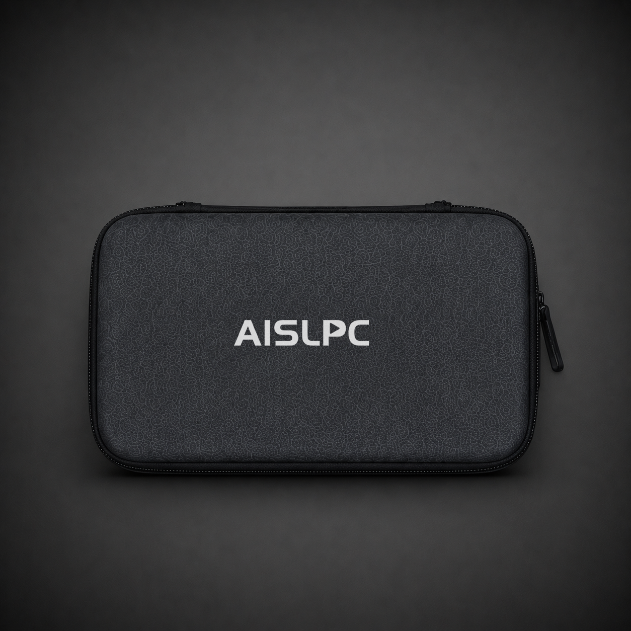 AISLPC black carrying case front view for retro handheld game consoles, featuring a zippered protective storage bag with AISLPC logo.